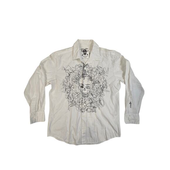Cult Button Down Collared Skull Art Graphic Men's White Shirt Size XL - Picture 2 of 9